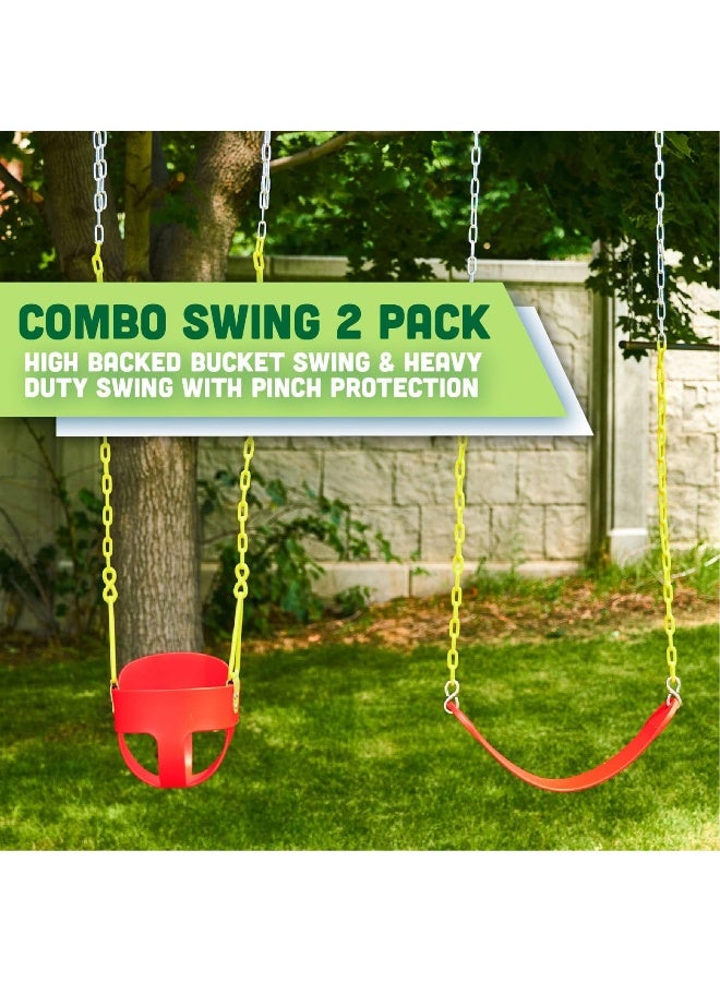 Squirrel Products Combo - High Back Full Bucket Swing (Triangle and Chain Dip) and Heavy-Duty Swing Seat with Carabiners- Red - Image 5
