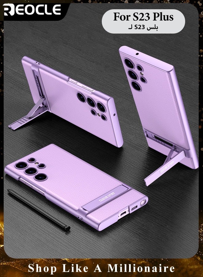 REOCLE Samsung Galaxy S23 Serious Case with Kickstand Ultra-thin Plain Leather Anti-fall Mobile Phone Case for Galaxy S23 Series - Image 1