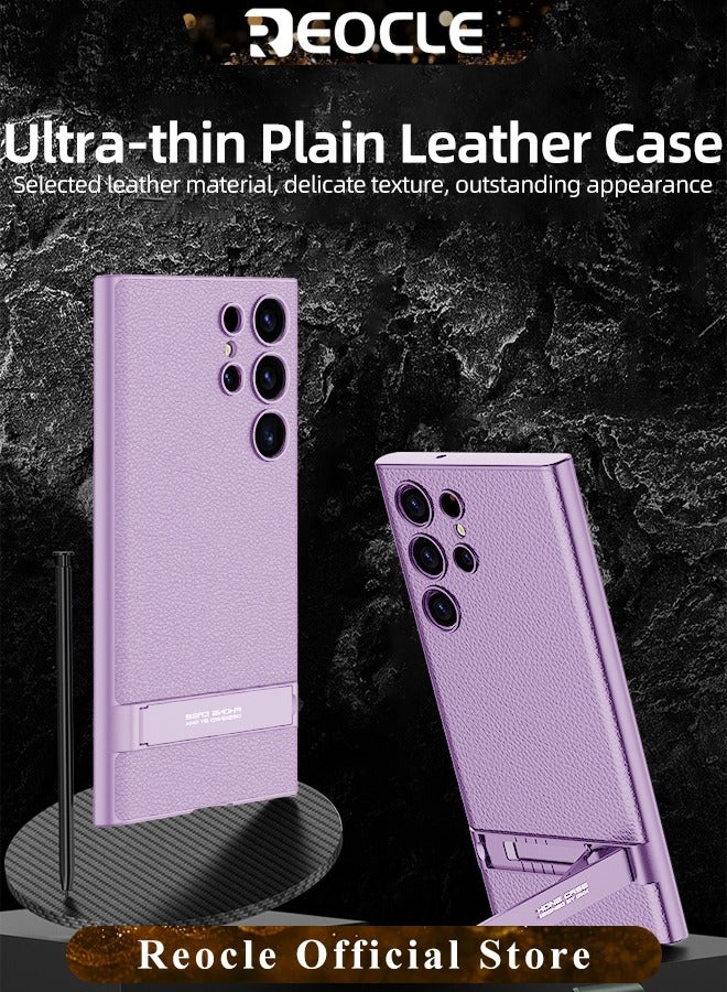 REOCLE Samsung Galaxy S23 Serious Case with Kickstand Ultra-thin Plain Leather Anti-fall Mobile Phone Case for Galaxy S23 Series - Image 2