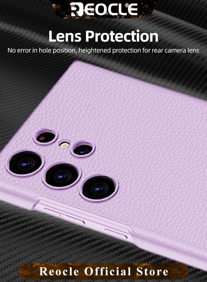 REOCLE Samsung Galaxy S23 Serious Case with Kickstand Ultra-thin Plain Leather Anti-fall Mobile Phone Case for Galaxy S23 Series - Image 3