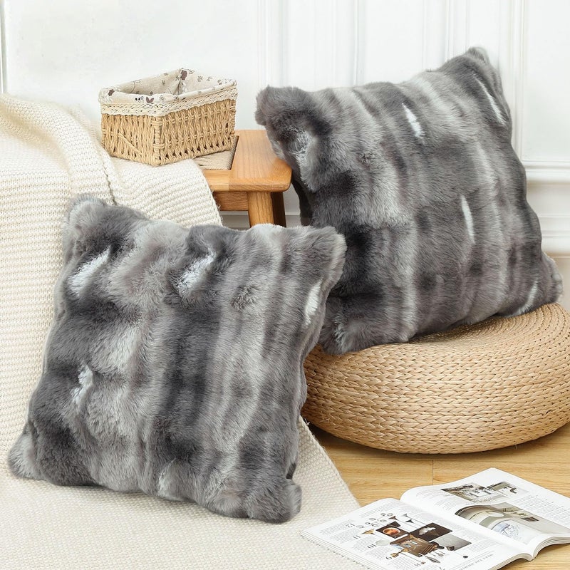 MADIZZ Pack of 2 Thick Plush Wool Throw Pillow Covers 20x20 Inch Dark Grey Soft Neutral Decorative Throw Pillows Accent Boho Cushion Covers for Couch Sofa Bedroom Pillow Shell - Image 2