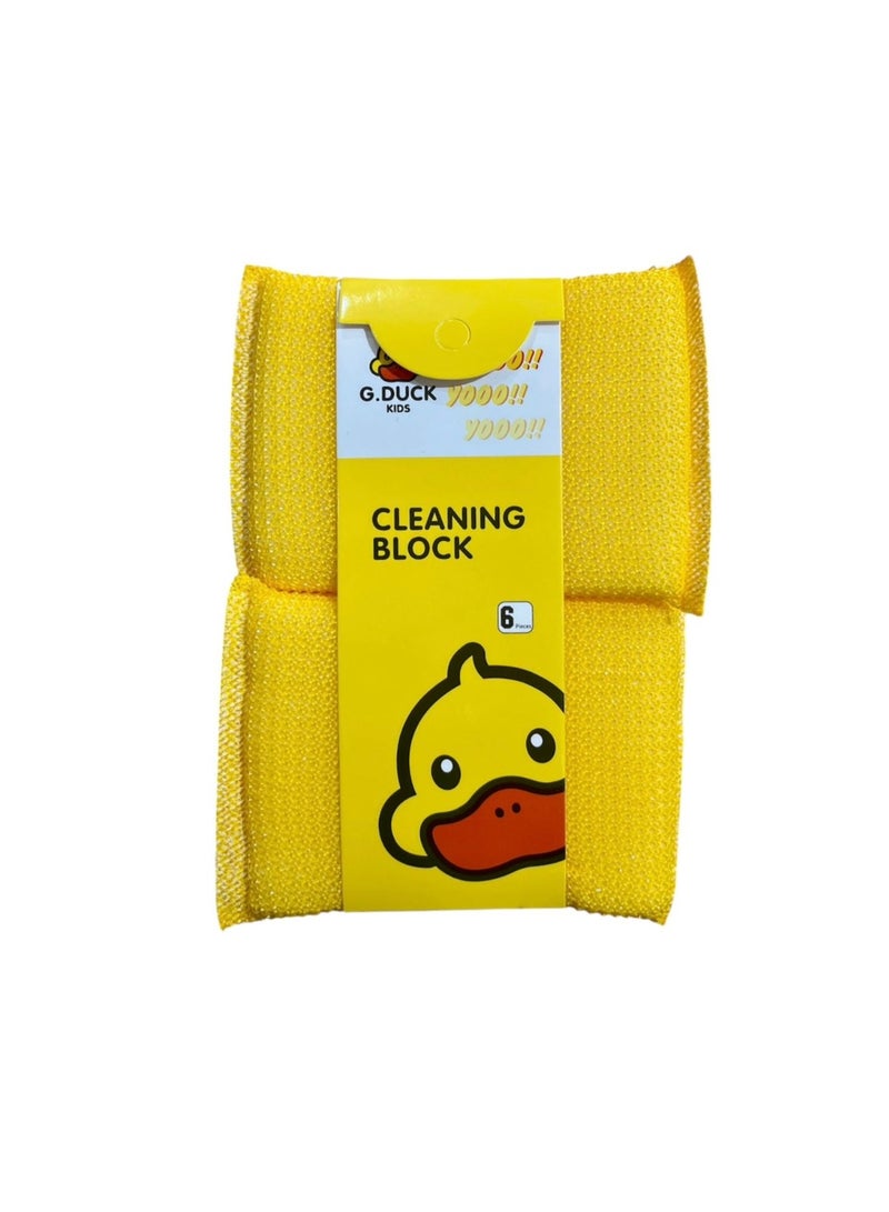 G.Duck Cleaning Block Sponge Scrubber 6 Pieces - Yellow Cute Duck Kitchen Dish Washing Scrub Pad for Pots Pans Dishes