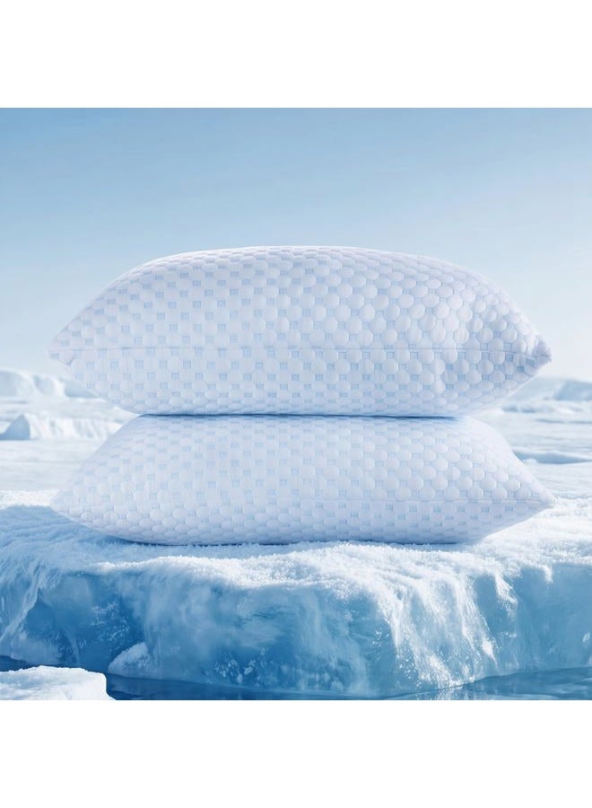 Favocama Cooling Pillow for Sleeping, Shredded Memory Foam Pillows King Size Set of 2, Double Sided Cooling Bed Pillows for Hot Sleepers, Side Back and Stomach Sleepers - Image 1