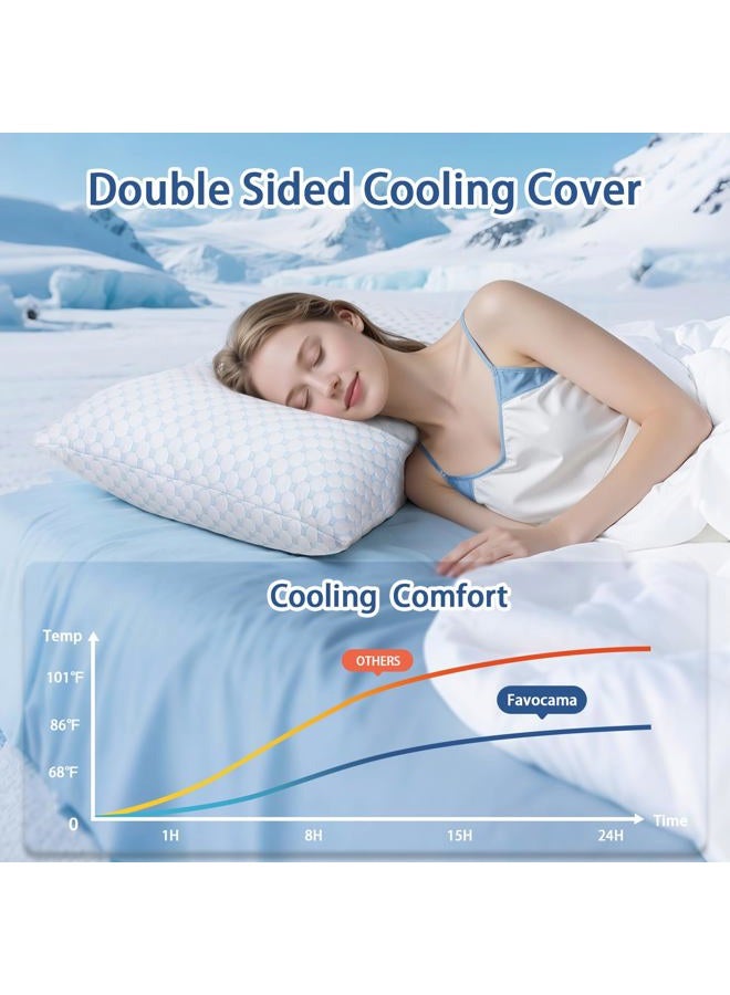 Favocama Cooling Pillow for Sleeping, Shredded Memory Foam Pillows King Size Set of 2, Double Sided Cooling Bed Pillows for Hot Sleepers, Side Back and Stomach Sleepers - Image 2