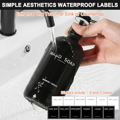 RYTOXILO Black Glass Soap Dispenser with Stainless Steel Pump, 16.9 Fl oz Soap Dispenser Set for Kitchen, Matte Black Hand Dish Soap Dispensers for Kitchen and Bathroom, Lotion Dispenser Bathroom Decor - Image 4