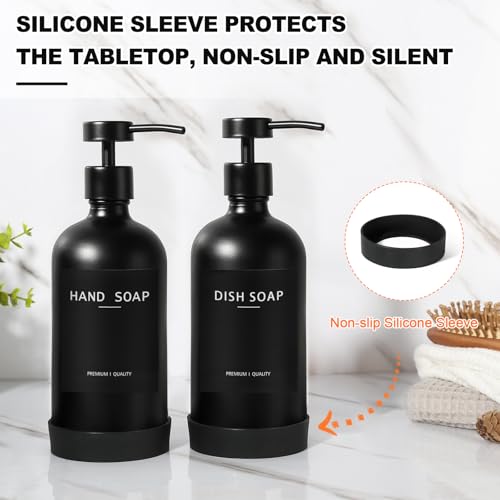 RYTOXILO Black Glass Soap Dispenser with Stainless Steel Pump, 16.9 Fl oz Soap Dispenser Set for Kitchen, Matte Black Hand Dish Soap Dispensers for Kitchen and Bathroom, Lotion Dispenser Bathroom Decor - Image 5