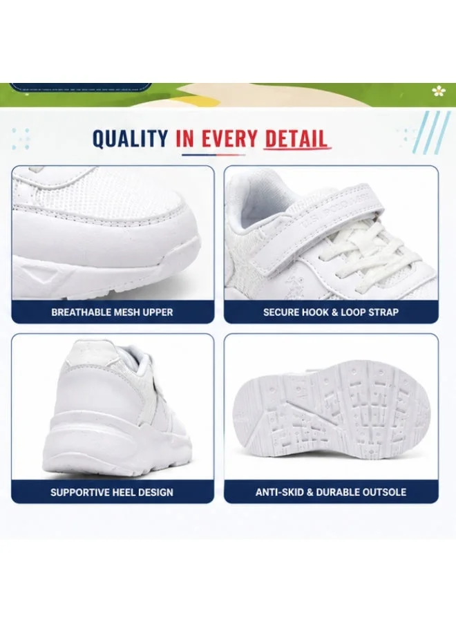 U.S. Polo Assn. U.S. Polo Assn. Kids White Mesh Sneakers | Lightweight Breathable School & Casual Shoes | Hook & Loop Strap with Lace Design | Non-Slip Walking Shoes for Boys & Girls
