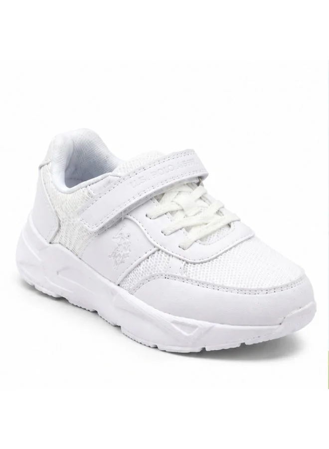 U.S. Polo Assn. U.S. Polo Assn. Kids White Mesh Sneakers | Lightweight Breathable School & Casual Shoes | Hook & Loop Strap with Lace Design | Non-Slip Walking Shoes for Boys & Girls