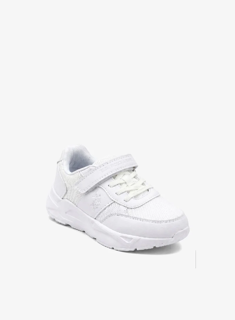U.S. Polo Assn. Kids White Mesh Sneakers | Lightweight Breathable School & Casual Shoes | Hook & Loop Strap with Lace Design | Non-Slip Walking Shoes for Boys & Girls