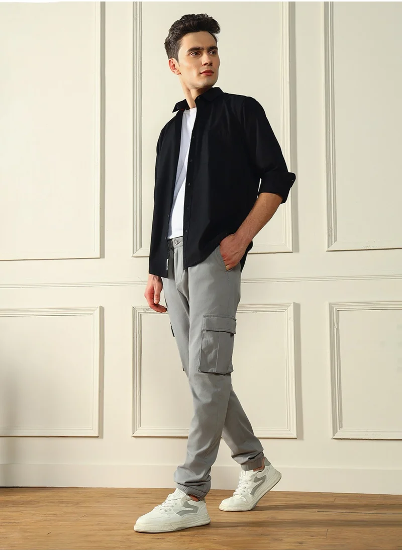 دينيس لينغو Mid Grey Casual Trouser for Men, Slim Fit