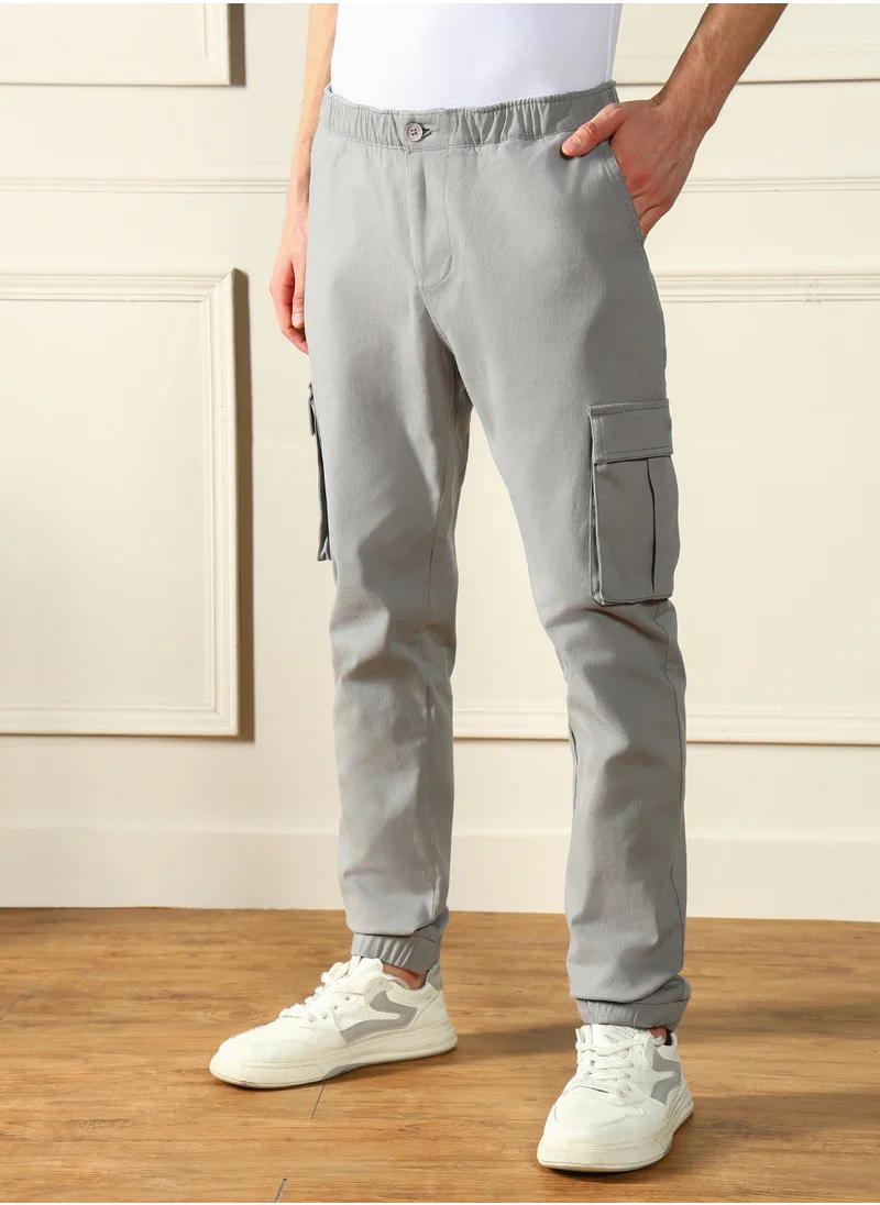 دينيس لينغو Mid Grey Casual Trouser for Men, Slim Fit