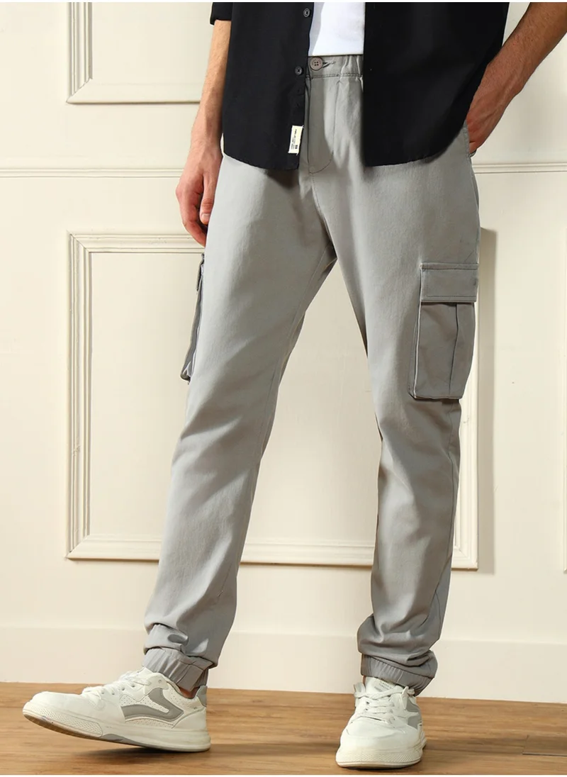 دينيس لينغو Mid Grey Casual Trouser for Men, Slim Fit