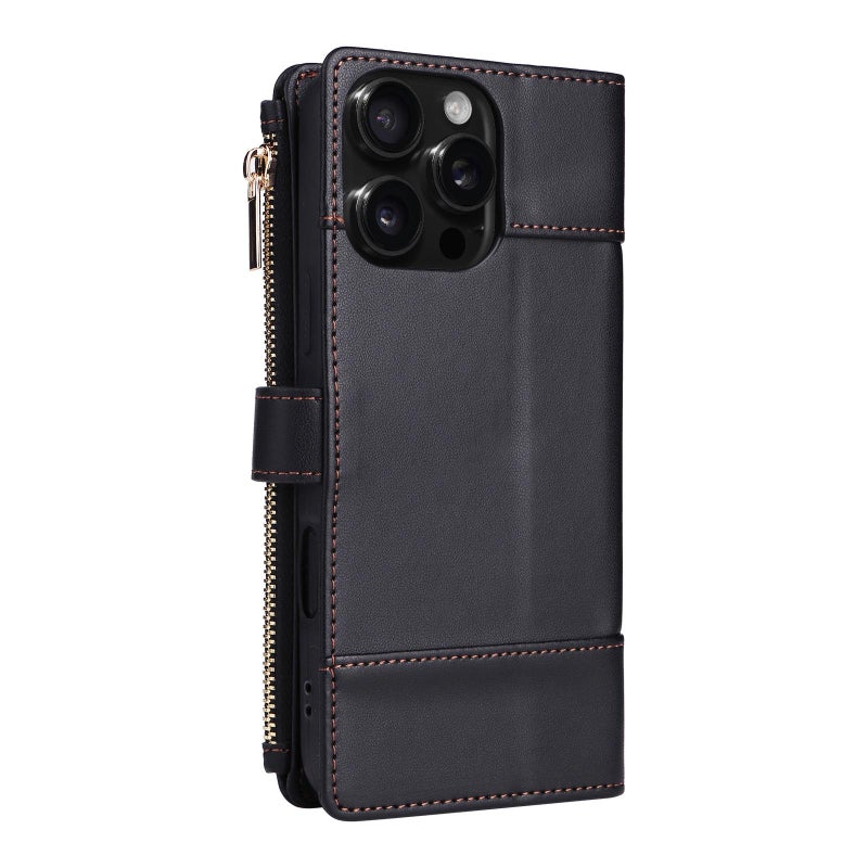 erorex For iPhone 16 Pro Crossbody Strap RFID Blocking Zipper Wallet Leather Phone Case(Black) - Image 3