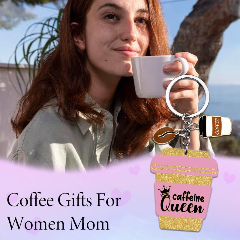 SUDIKUB Coffee Gifts For Women Mom Girl Wife Friend Acrylic Cute Coffee Keychain Caffeine Queen Keyring Coffees Lover Gifts For Coffees Drinkers Christmas Birthday Gift - Image 2