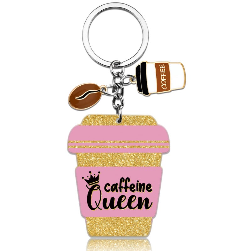 SUDIKUB Coffee Gifts For Women Mom Girl Wife Friend Acrylic Cute Coffee Keychain Caffeine Queen Keyring Coffees Lover Gifts For Coffees Drinkers Christmas Birthday Gift - Image 1