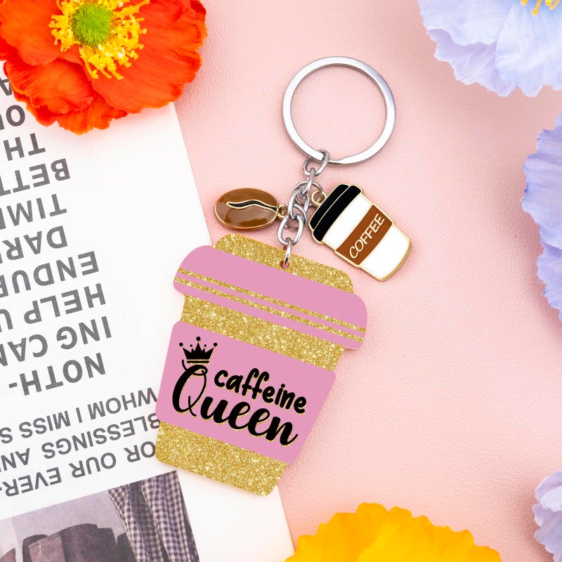 SUDIKUB Coffee Gifts For Women Mom Girl Wife Friend Acrylic Cute Coffee Keychain Caffeine Queen Keyring Coffees Lover Gifts For Coffees Drinkers Christmas Birthday Gift - Image 5