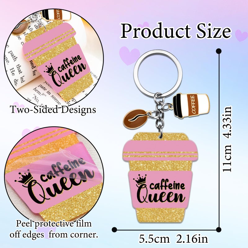 SUDIKUB Coffee Gifts For Women Mom Girl Wife Friend Acrylic Cute Coffee Keychain Caffeine Queen Keyring Coffees Lover Gifts For Coffees Drinkers Christmas Birthday Gift - Image 3
