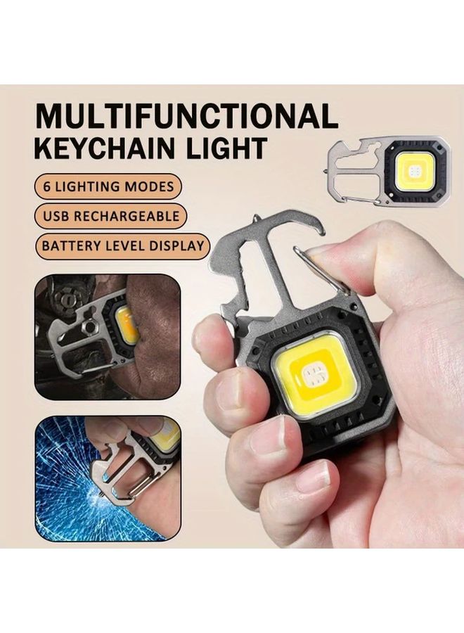 USB Rechargeable LED Keychain Lamp With COB Floodlight Magnet Base Battery Indicator - Image 3