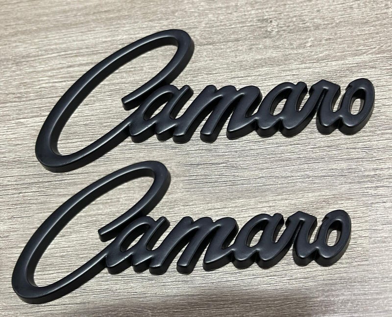 2Pc Camaro Emblem 3D Metal Badge Sticker Letter Nameplate Replacement for Camaro SS ZL1 Z28 Black