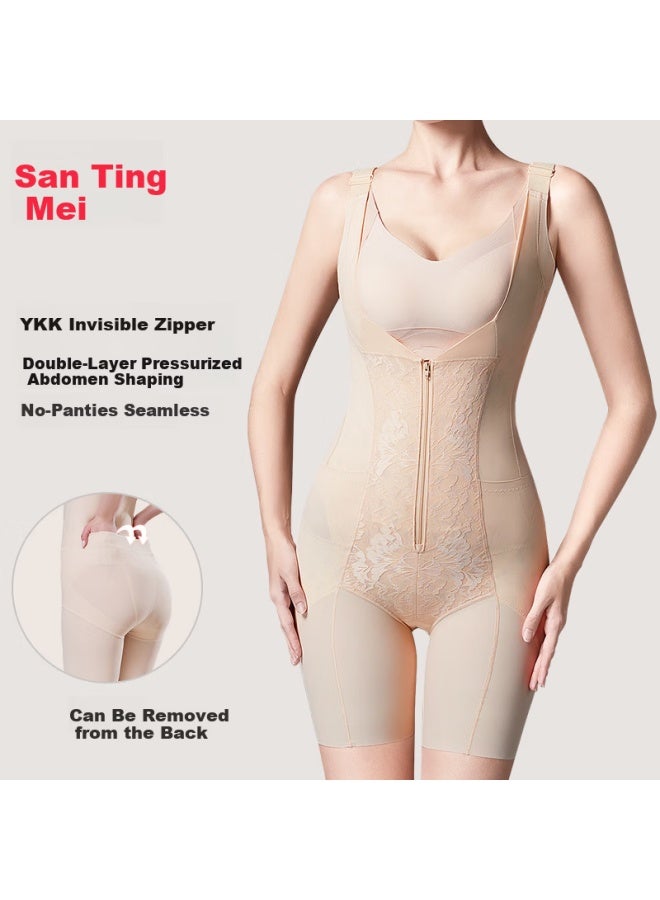 Tingmei Women's One-piece Shapewear Strong Abdomen Control Hip Lift Postpartum Waist Trainer Seamless Body Shaping Garment M