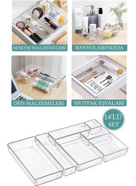 Boz House 14 Piece Kitchen & Make-up Drawer Modular Organizer Organizer Transparent  - Image 1