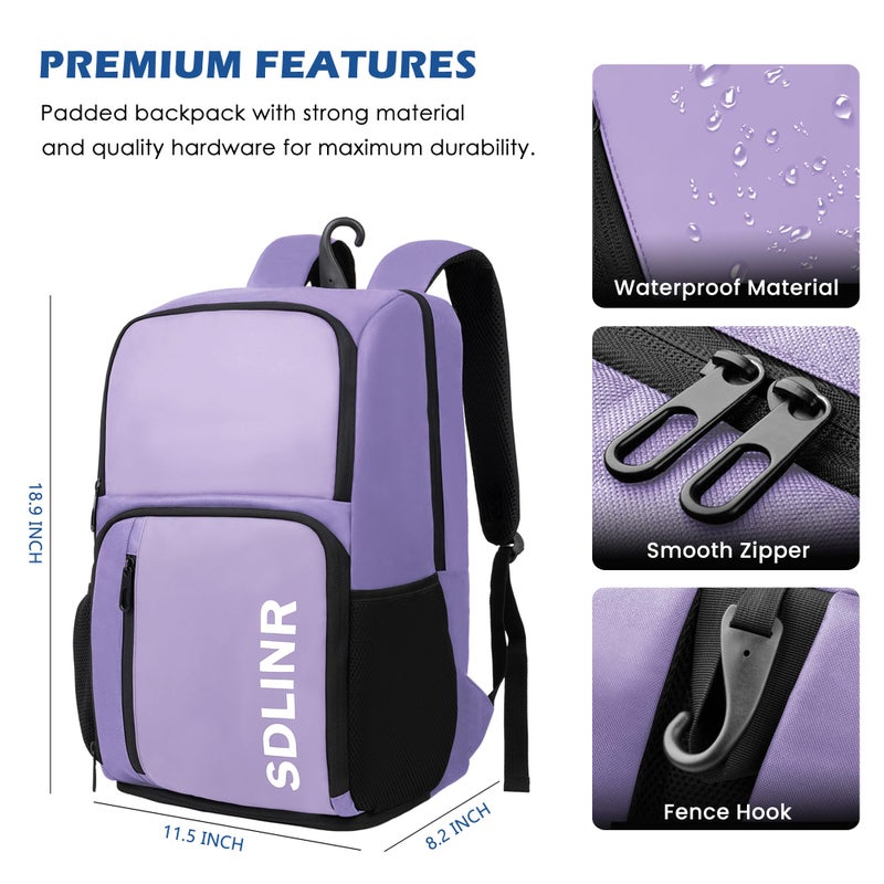 SDLINR Pickleball Bag Fits 4 to 10 Paddles, Large Pickleball Backpack with Shoe Compartment and Fence Hook, Pickle ball Gifts for Men Women (Purple) - Image 5
