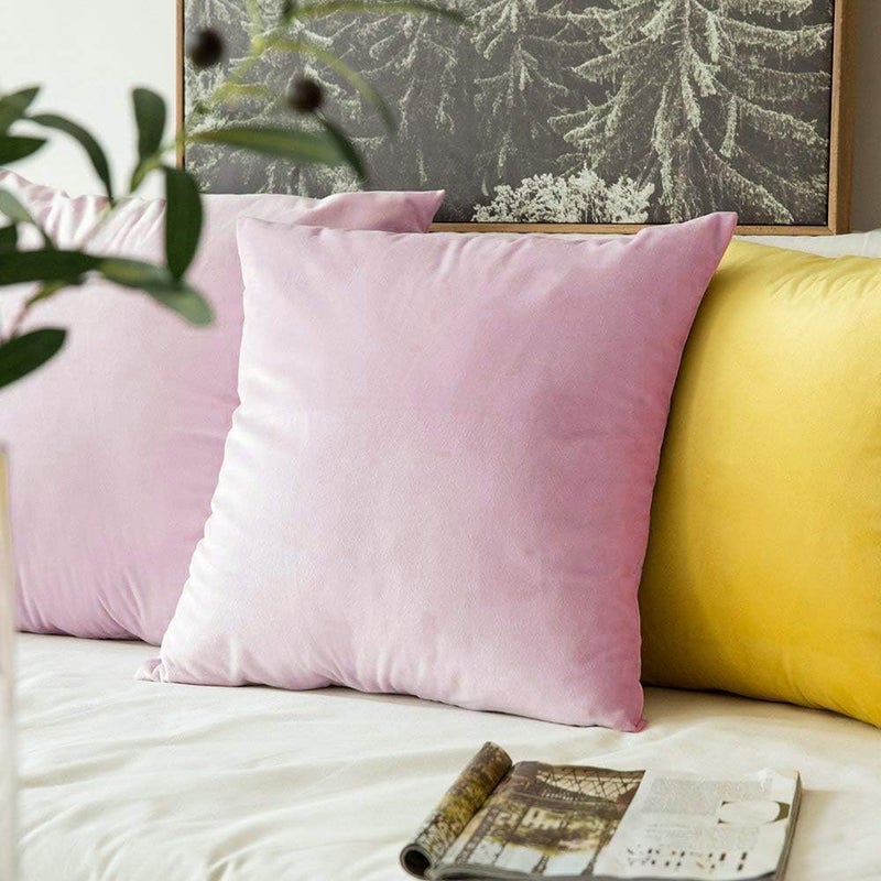 Khooti Velvet Cushion Cover, 14x14 Inch | Baby Pink | Pack of 2 | Solid Plain Soft & Smooth, Decorative Cushion Covers for Living Room, Bedroom, Couches, Chairs, Sofas, Beds & Home Decor - Image 3