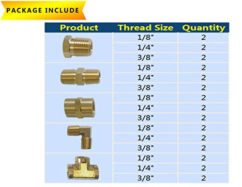 TL TOOLEGIN Brass Pipe Fittings NPT Tee Hex Head Hex Nipple Hex Coupling 90 Degree Barstock Forged Elbow Air Hose Fittings 18 14 38 NPT Brass Fittings Kit for Up to 1200PSI - Image 3