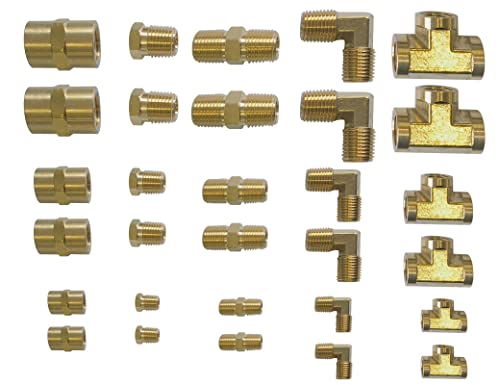 TL TOOLEGIN Brass Pipe Fittings NPT Tee Hex Head Hex Nipple Hex Coupling 90 Degree Barstock Forged Elbow Air Hose Fittings 18 14 38 NPT Brass Fittings Kit for Up to 1200PSI - Image 1