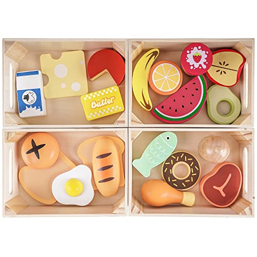 KMTJT Food Groups  Wooden Play Food Sets Pretend Play Kitchen Toys Toy Food Accessories for Toddlers 13 Wood Play Fake Food for 1 2 3 Year Old Boys Girls Birthday Gift - Image 1