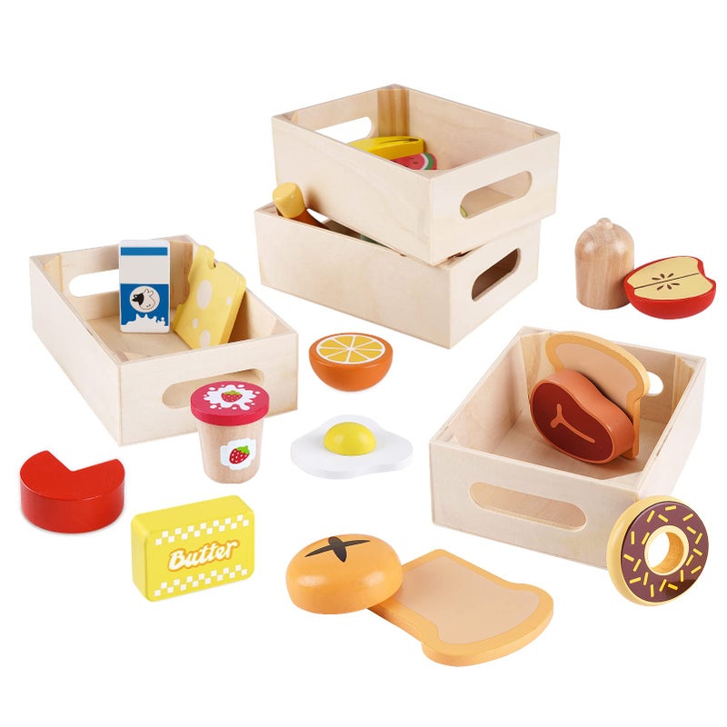 KMTJT Food Groups  Wooden Play Food Sets Pretend Play Kitchen Toys Toy Food Accessories for Toddlers 13 Wood Play Fake Food for 1 2 3 Year Old Boys Girls Birthday Gift - Image 3
