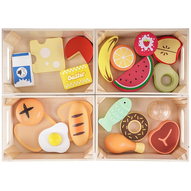 KMTJT Food Groups  Wooden Play Food Sets Pretend Play Kitchen Toys Toy Food Accessories for Toddlers 13 Wood Play Fake Food for 1 2 3 Year Old Boys Girls Birthday Gift - Image 2