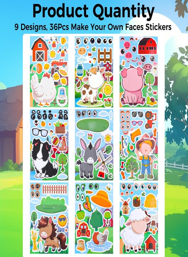Fyguard 36 Sheets Farm Animal Stickers, Make Your Own Faces Stickers for Kids, Mixed and Match Animal Sticker for Farm Decorations Animals Party Classroom Craft DIY Projects, 9 Designs - Image 2