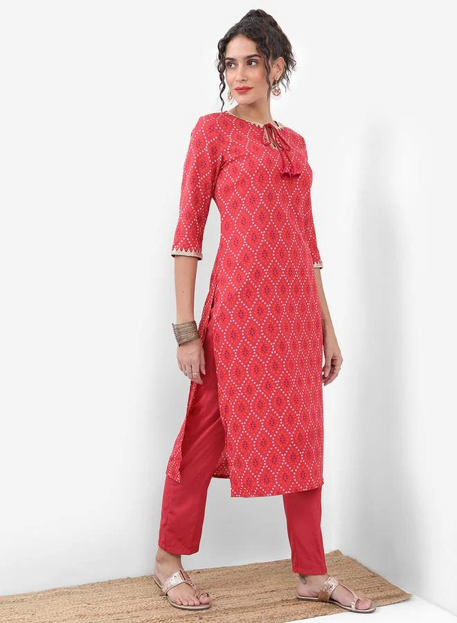 Vishudh Vishudh Women Red Printed Kurta Set with Dupatta