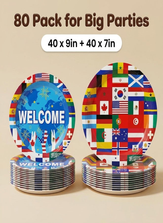 QZV 80PCS World Cup Paper Plates,40pcs 9 in,40pcs 7 in,International Flags Plates,Disposable Paper Dessert Plates Supplies Decorations Tableware for FIFA World Cup Party Decorations - Image 2