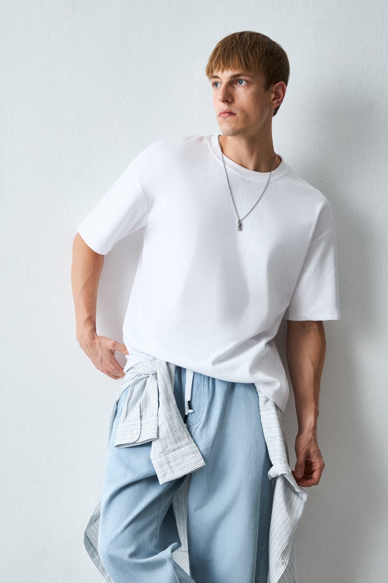 DeFacto White Man Oversize Crew Neck Short Sleeve T-Shirt Casual - Image 2