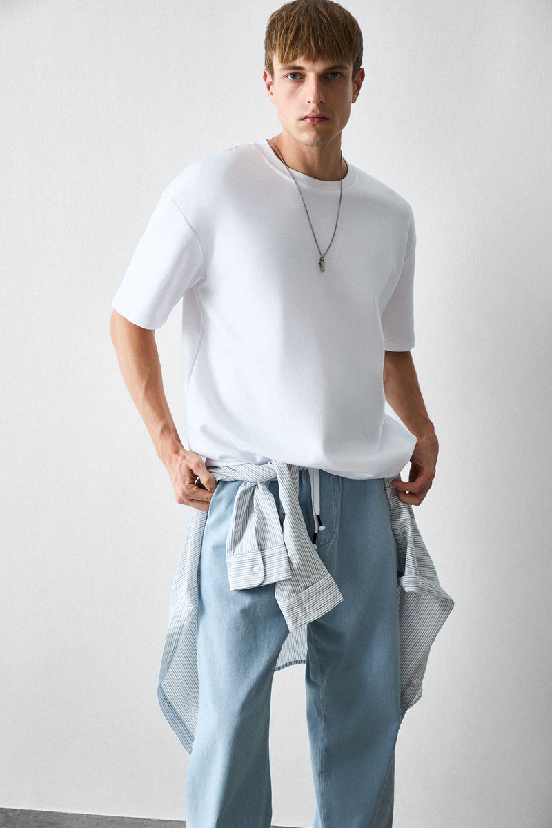 DeFacto White Man Oversize Crew Neck Short Sleeve T-Shirt Casual - Image 4