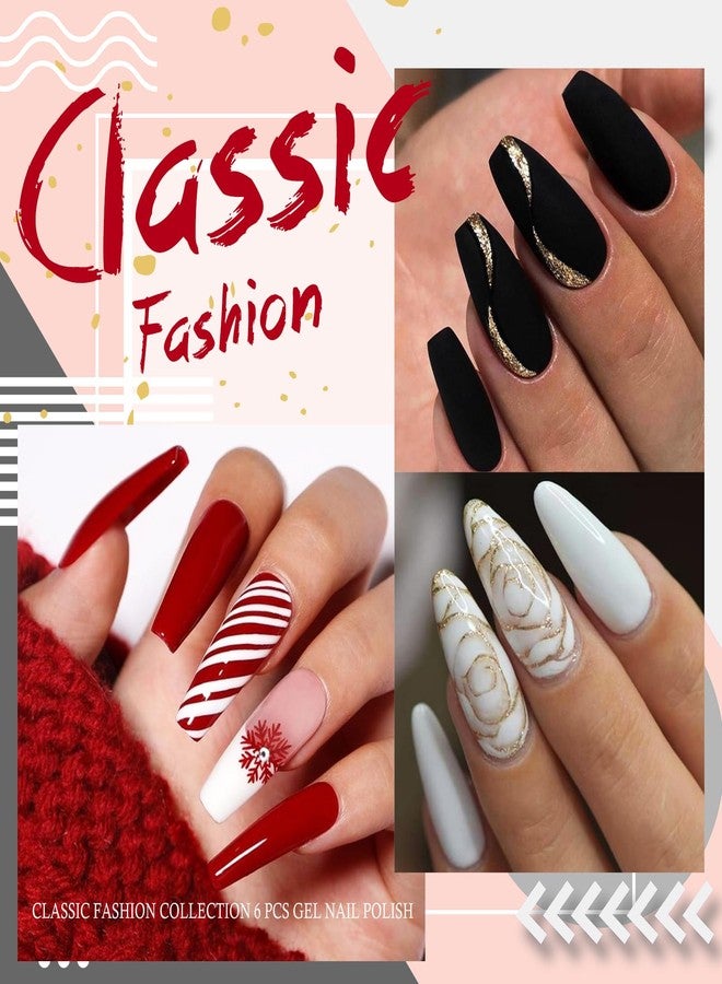 MSRUIOO Nude Gel Nail Polish Set Classic Nail Polish Gel 6 Colors Reflective Glitter Polish Gold Silver Red Black Nail Kit Fall Nail Polish Kit Gifts for Women - Image 2