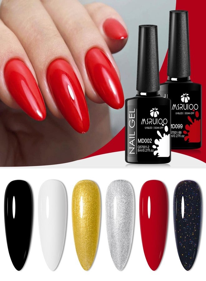 MSRUIOO Nude Gel Nail Polish Set Classic Nail Polish Gel 6 Colors Reflective Glitter Polish Gold Silver Red Black Nail Kit Fall Nail Polish Kit Gifts for Women - Image 5