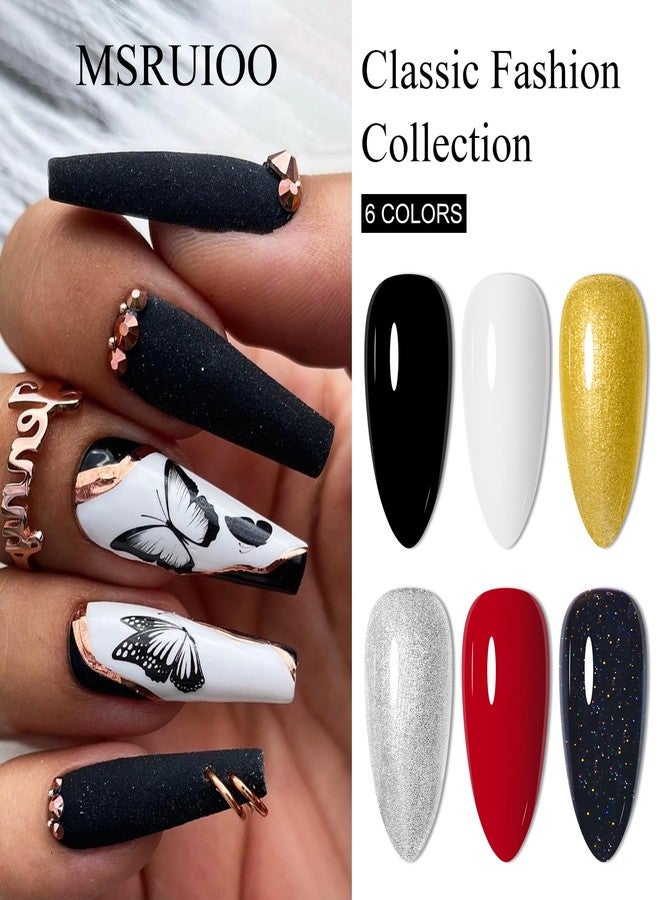 MSRUIOO Nude Gel Nail Polish Set Classic Nail Polish Gel 6 Colors Reflective Glitter Polish Gold Silver Red Black Nail Kit Fall Nail Polish Kit Gifts for Women - Image 3