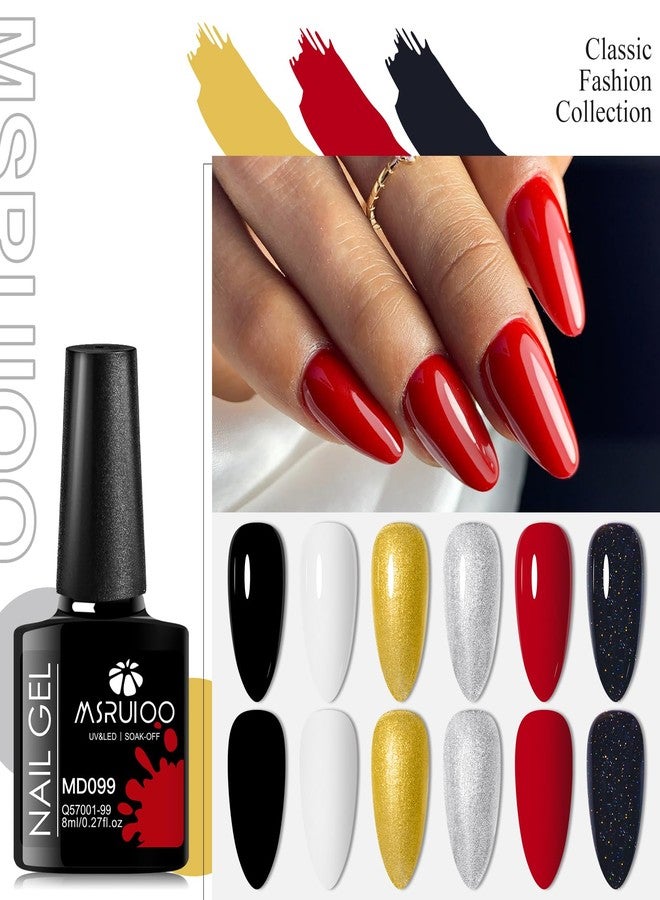 MSRUIOO Nude Gel Nail Polish Set Classic Nail Polish Gel 6 Colors Reflective Glitter Polish Gold Silver Red Black Nail Kit Fall Nail Polish Kit Gifts for Women - Image 4