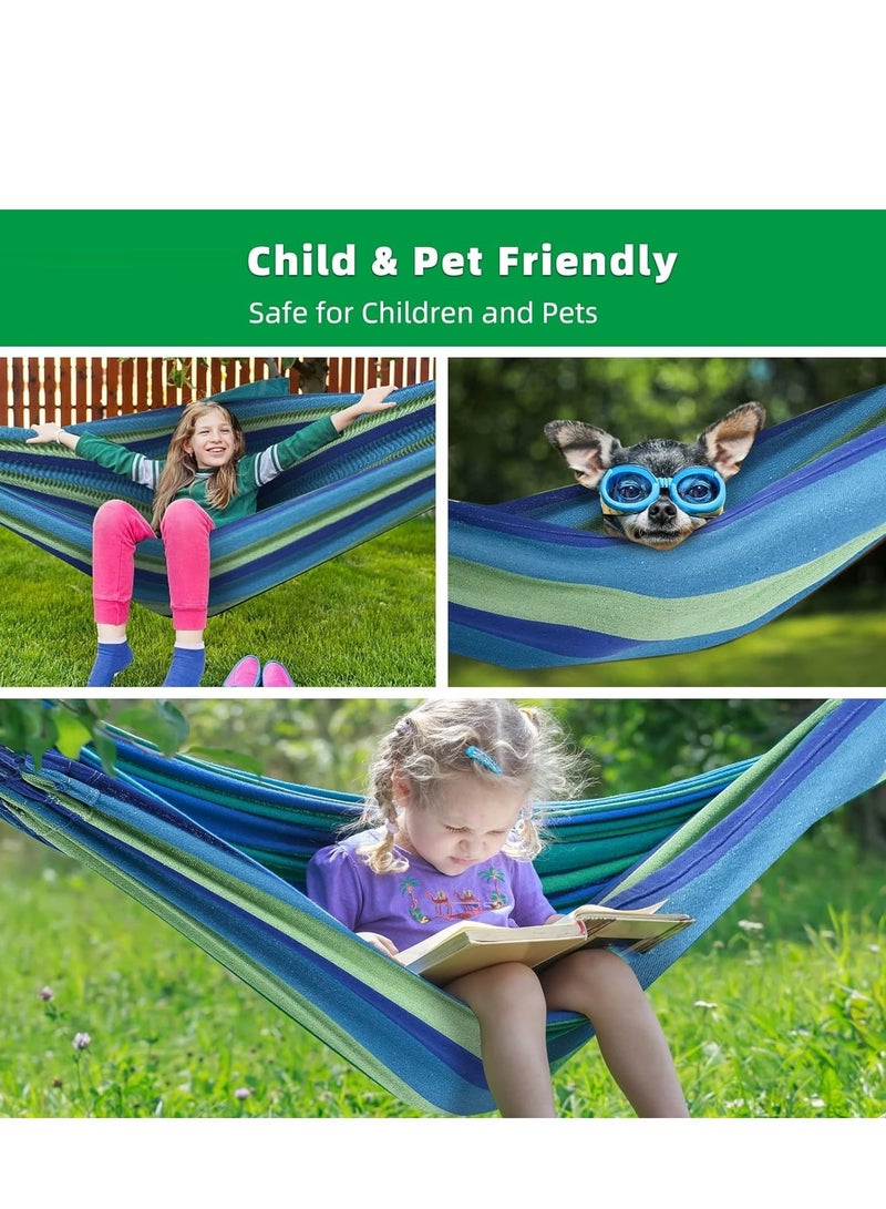 PENG GENERAL Double Cotton Hammock with Space Saving Steel Stand, with Portable Carrying Bag, Kid's Hammocks, Blue - Image 2
