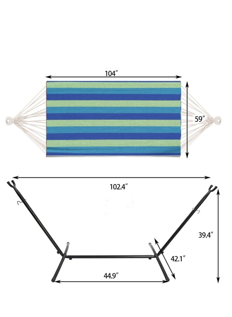 PENG GENERAL Double Cotton Hammock with Space Saving Steel Stand, with Portable Carrying Bag, Kid's Hammocks, Blue - Image 3