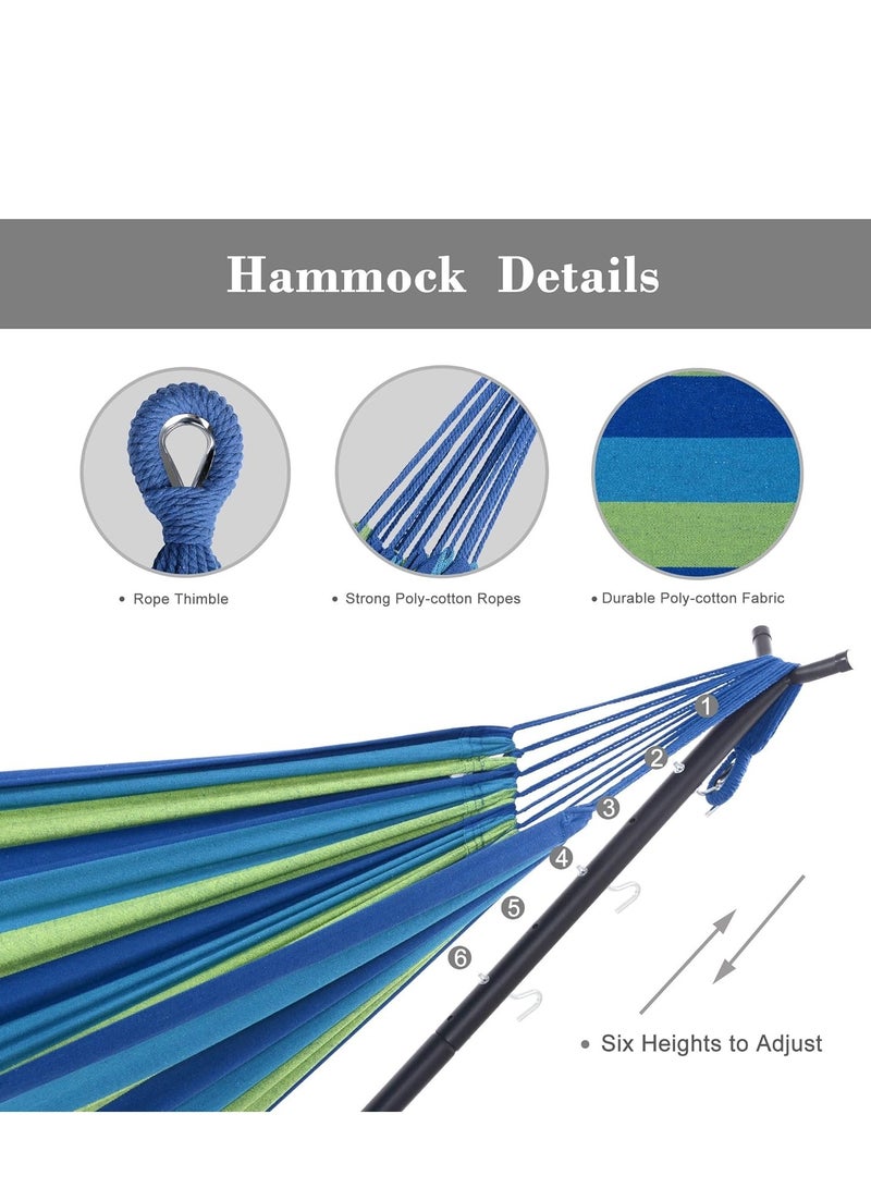 PENG GENERAL Double Cotton Hammock with Space Saving Steel Stand, with Portable Carrying Bag, Kid's Hammocks, Blue - Image 4