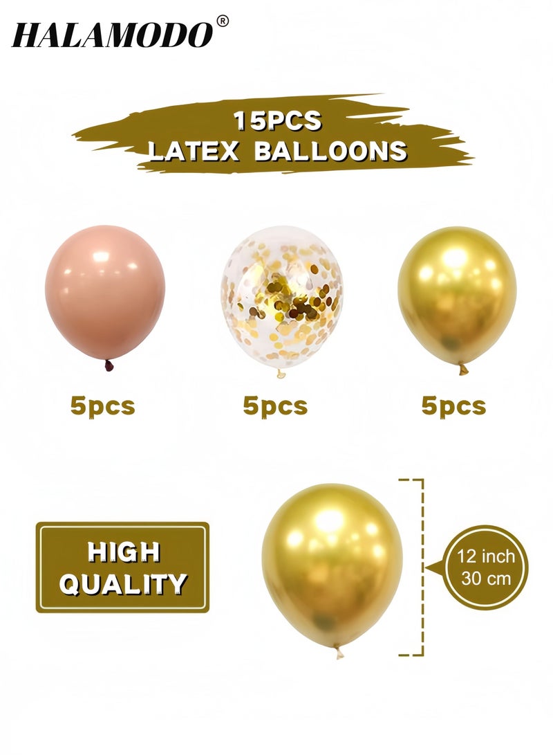 15 Pcs 12 Inch Gold and Pink Balloons Set Confetti Balloons Party Balloons Latex Balloons for Wedding Baby Shower Birthday Party Decorations - Image 2