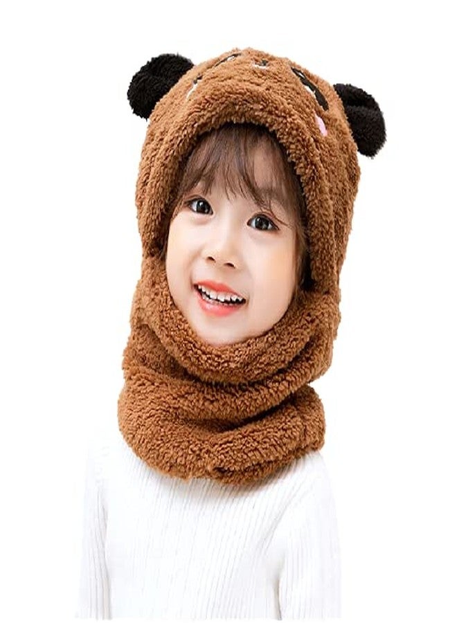 VOCADO New Vastra Lok - Kids Boy's & Girl's Hat Scarf Set Warm Fleece Knit Beanie Cap Scarf Mask Brown Color 5-6Year Kids - Image 1