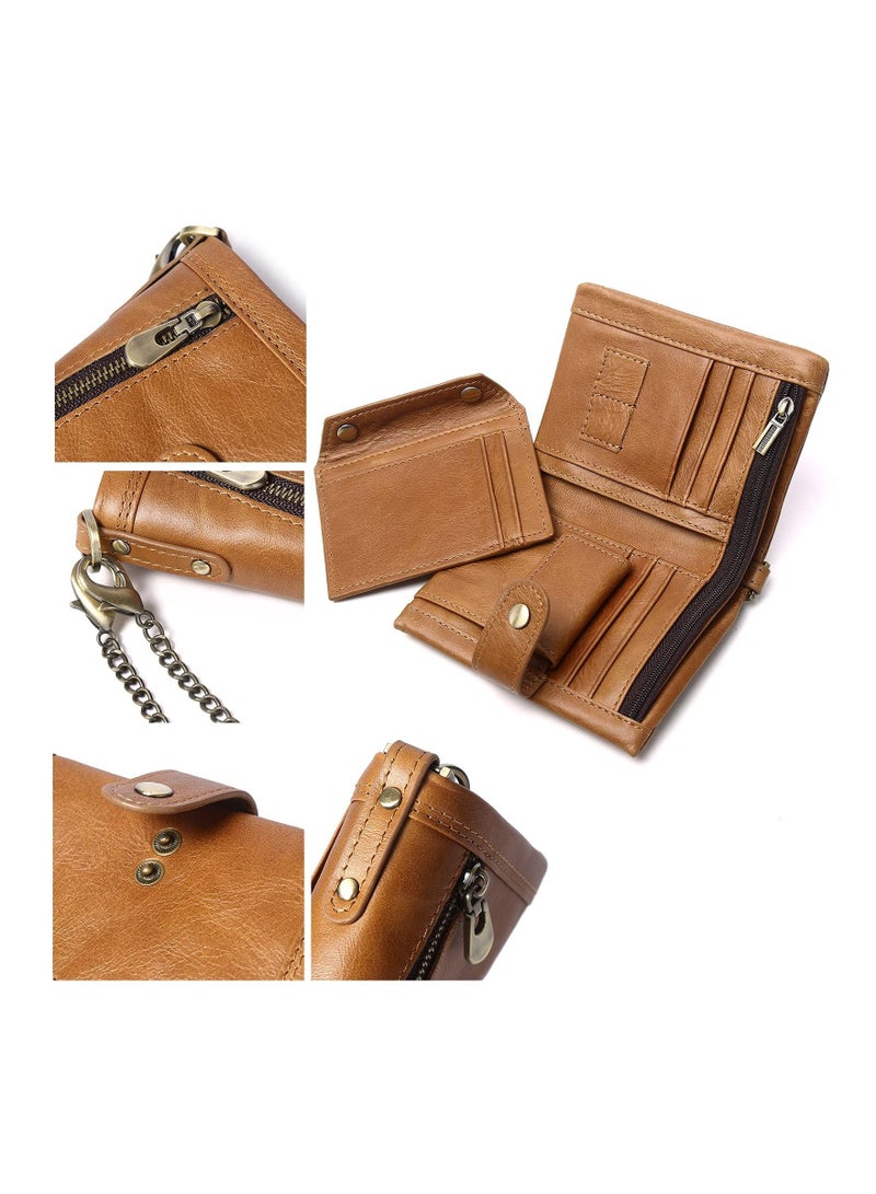 KASTWAVE Genuine Leather RFID Bifold Wallets with Anti-Theft Chain Minimalist Leather Wallet with ID Window Multifunctional Leather Wallet Leather Wallet for Men with Money Pocket - Image 2