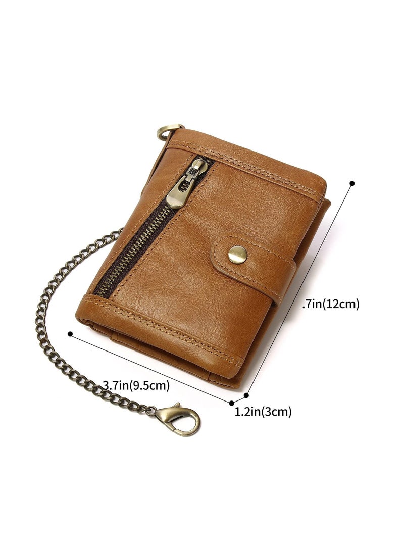 KASTWAVE Genuine Leather RFID Bifold Wallets with Anti-Theft Chain Minimalist Leather Wallet with ID Window Multifunctional Leather Wallet Leather Wallet for Men with Money Pocket - Image 4