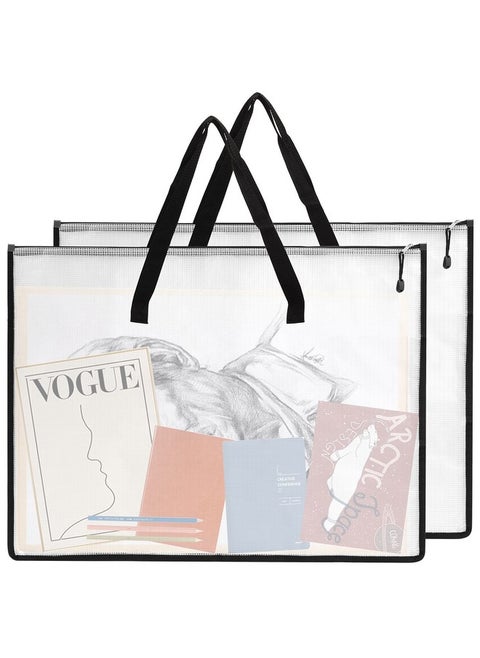 EOOUT 2 Pack 19x25 Inches Art Portfolio Case, Portfolio Folder for Artwork, Posters Storage Bag with Zipper and Handle Mesh Folder Organizers for Poster, Scrapbook, Keepsake and Bulletin Board