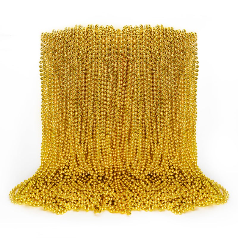 EOBOH 100PCS Bead Necklace, Gold Mardi Gras Beads Party Stuff, 33" Mardi Gras Christmas Beads Toy Costume, Festival Parade Throw Accessories for Wedding Birthday Pirate Party Baby Shower Supplies Decor - Image 1